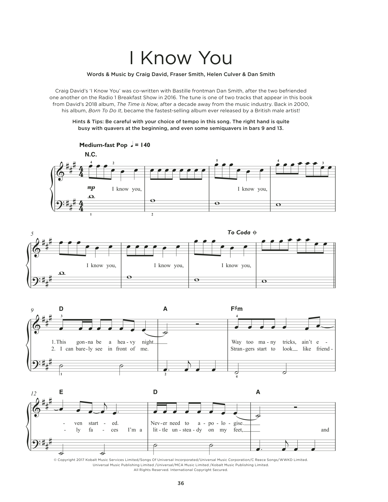 Craig David I Know You (feat. Bastille) Sheet Music Notes & Chords for Beginner Ukulele - Download or Print PDF