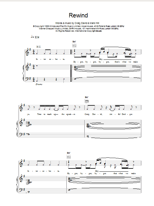 Craig David Rewind sheet music notes and chords. Download Printable PDF.