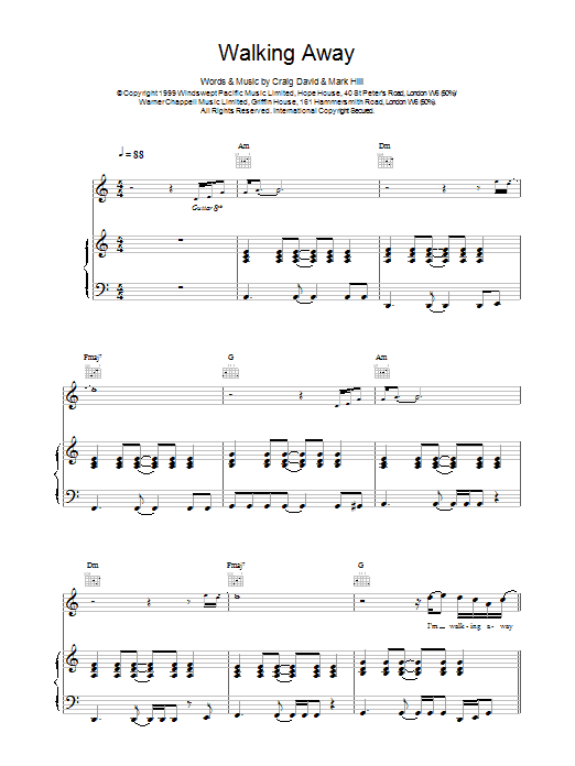 Craig David Walking Away Sheet Music Notes & Chords for Piano, Vocal & Guitar - Download or Print PDF
