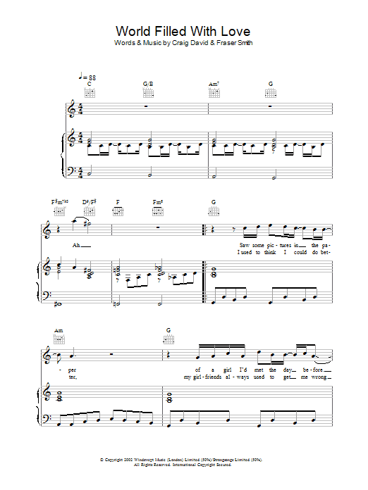 Craig David World Filled With Love Sheet Music Notes & Chords for Piano, Vocal & Guitar - Download or Print PDF