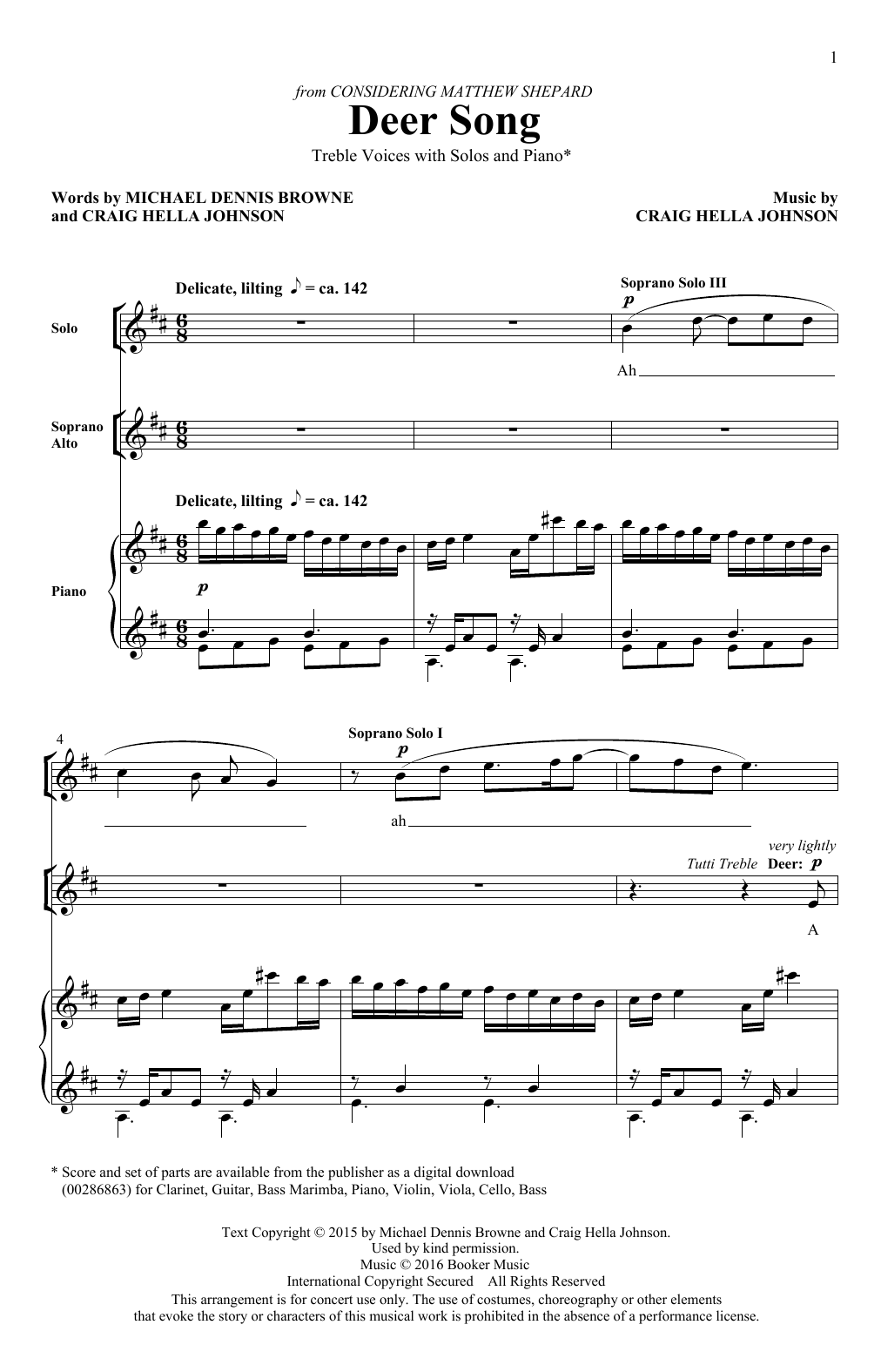 Craig Hella Johnson Deer Song (from Considering Matthew Shepard) Sheet Music Notes & Chords for SSA Choir - Download or Print PDF