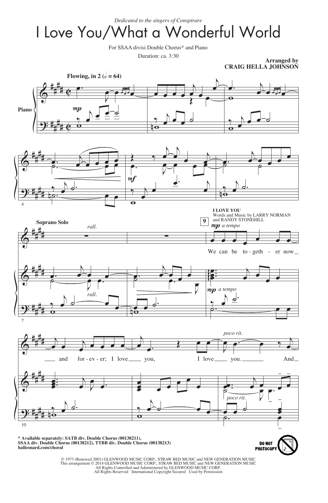 Craig Hella Johnson I Love You / What A Wonderful World Sheet Music Notes & Chords for SSAA - Download or Print PDF