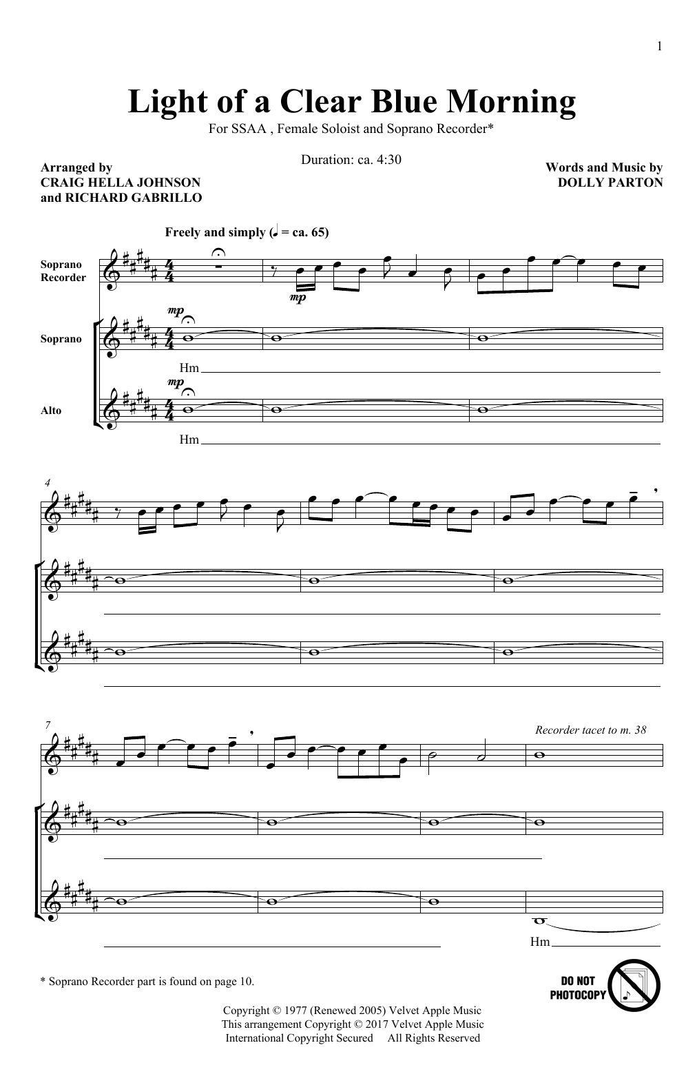 Craig Hella Johnson Light Of A Clear Blue Morning Sheet Music Notes & Chords for SSA - Download or Print PDF
