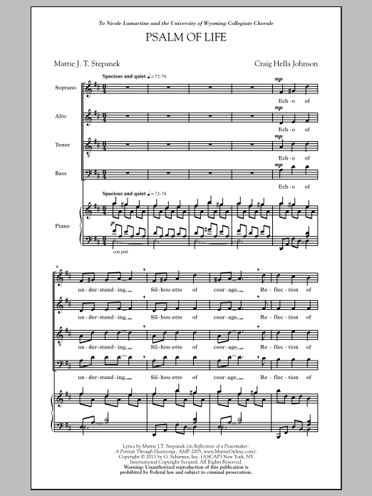 Craig Hella Johnson Psalm Of Life Sheet Music Notes & Chords for SATB - Download or Print PDF