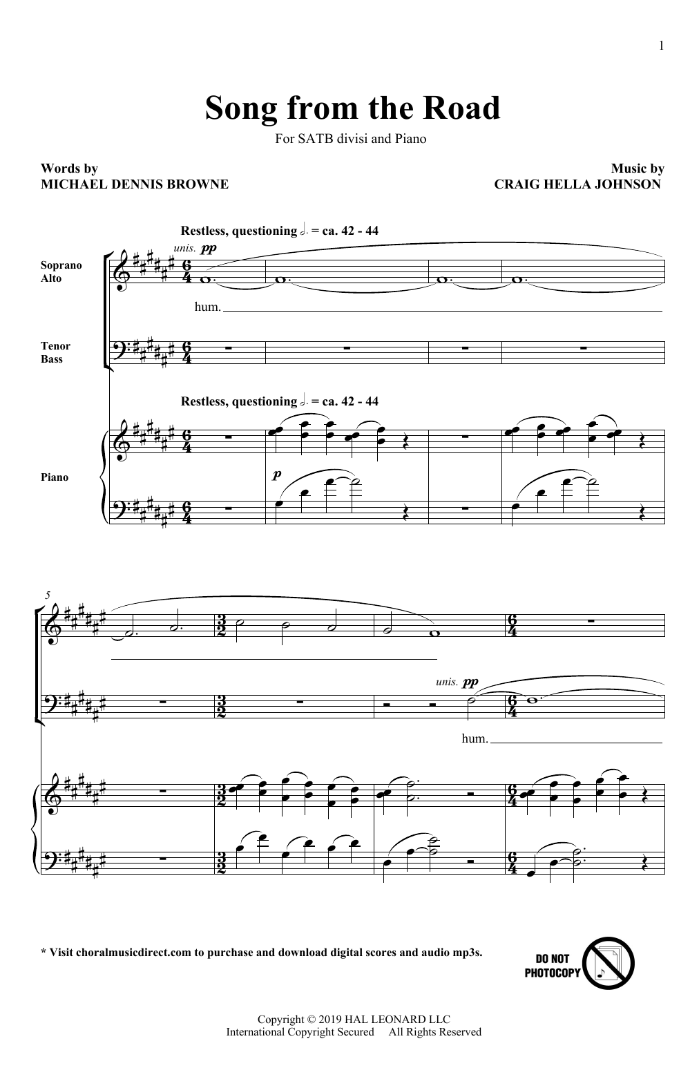 Craig Hella Johnson Song From The Road Sheet Music Notes & Chords for SATB Choir - Download or Print PDF