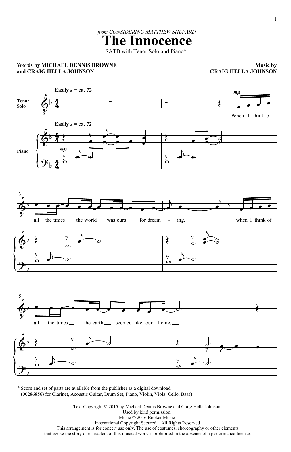Craig Hella Johnson The Innocence (from Considering Matthew Shepard) Sheet Music Notes & Chords for SATB Choir - Download or Print PDF Craig Hella Johnson The Innocence (from Considering Matthew Shepard) Sheet Music Notes & Chords for SATB Choir - Download or Print PDF
