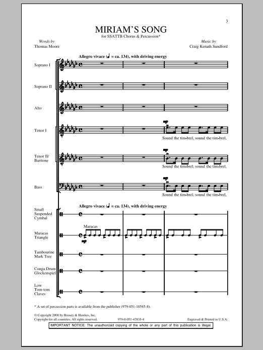 Craig Kenath Sandford Miriam's Song Sheet Music Notes & Chords for SATB - Download or Print PDF