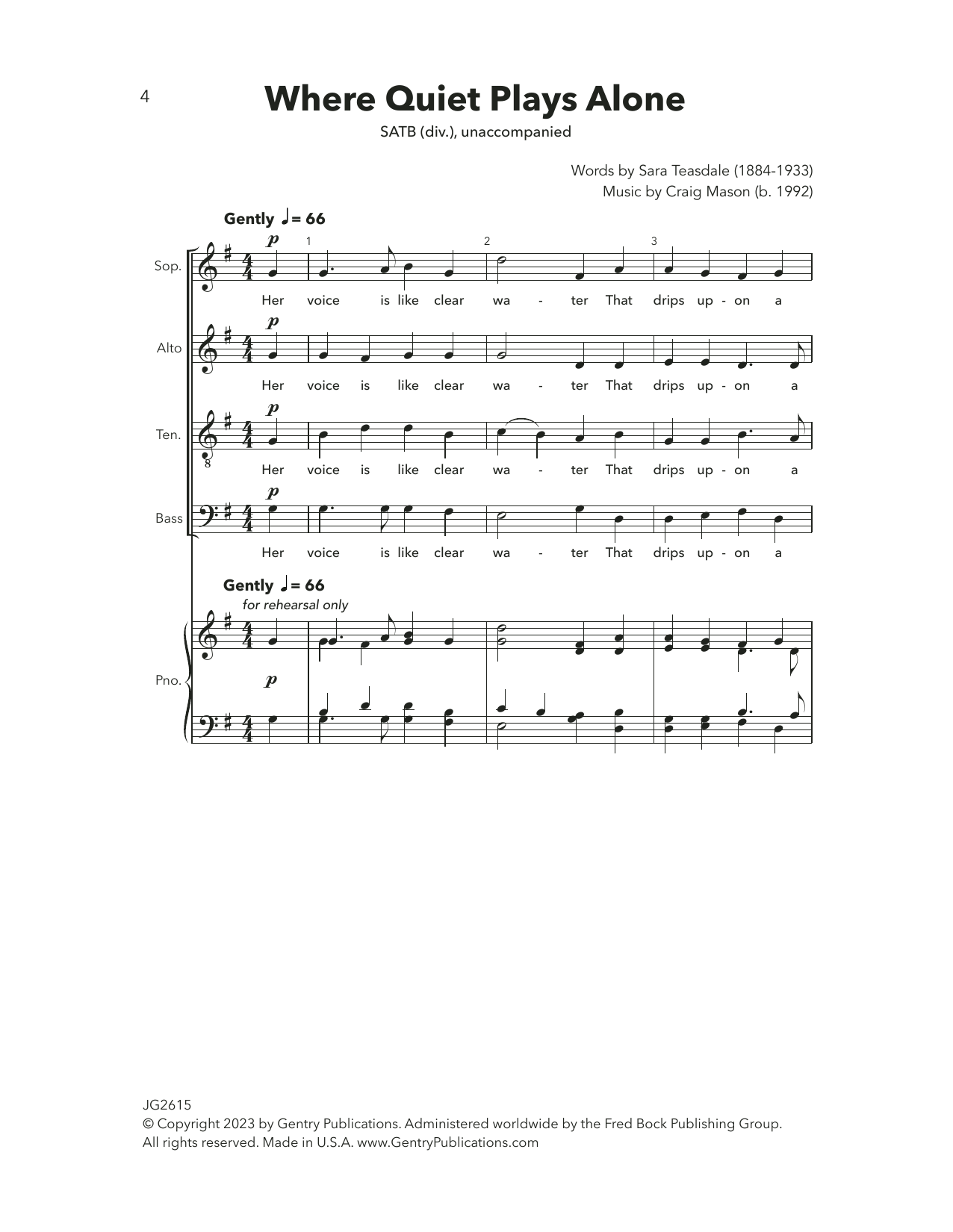 Craig Mason Where Quiet Plays Alone Sheet Music Notes & Chords for Choir - Download or Print PDF