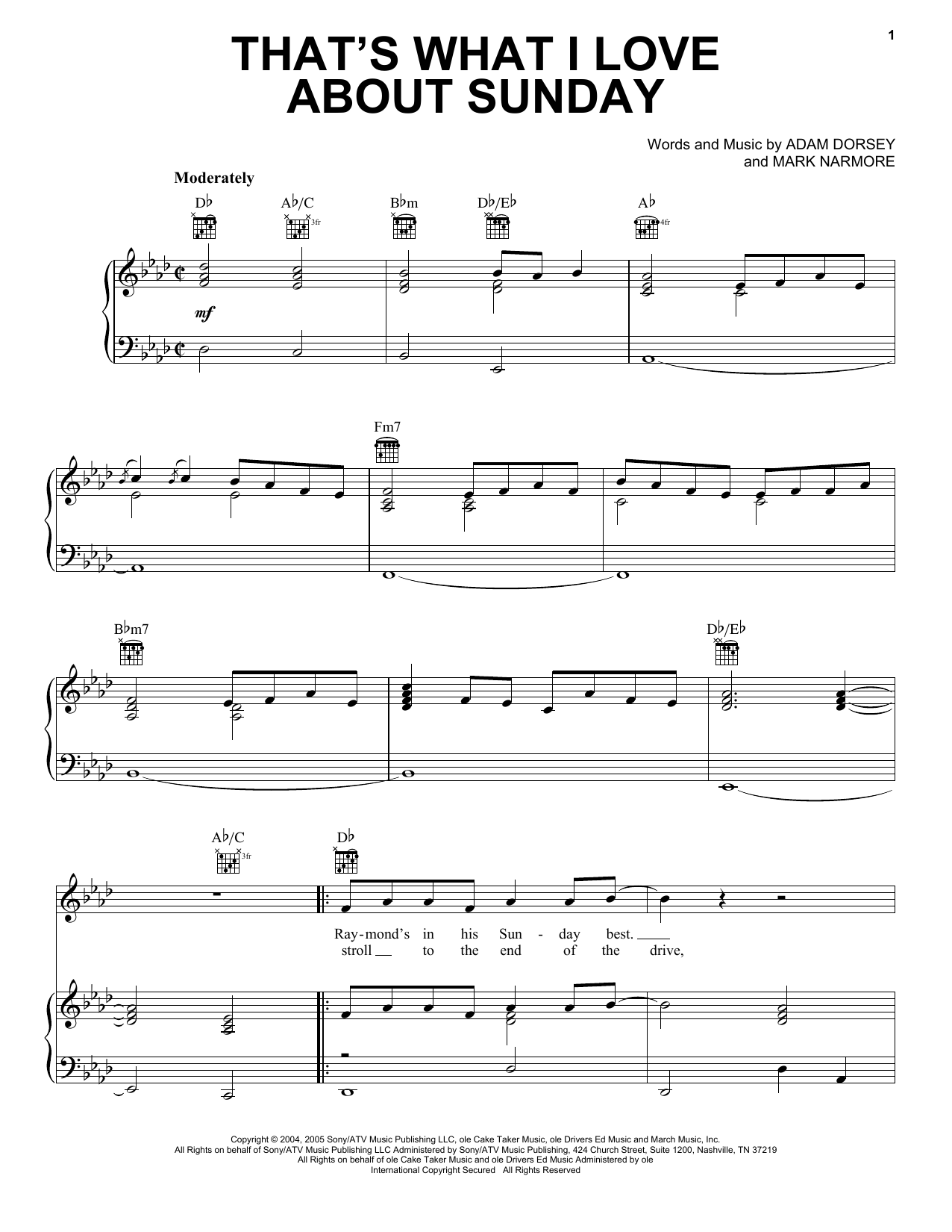 Craig Morgan That's What I Love About Sunday Sheet Music Notes & Chords for Piano, Vocal & Guitar (Right-Hand Melody) - Download or Print PDF