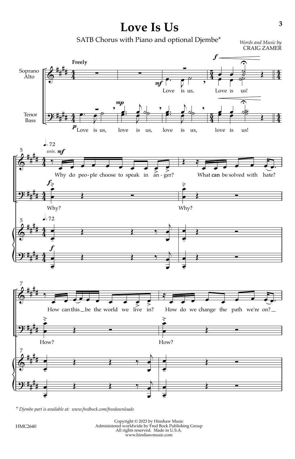 Craig Zamer Love Is Us Sheet Music Notes & Chords for SATB Choir - Download or Print PDF