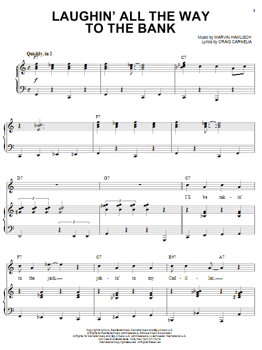 Preview Craig Carnelia Laughin' All The Way To The Bank Broadway sheet music, notes and chords for Piano & Vocal, SKU: 25723 Laughin' All The Way To The Bank sheet music