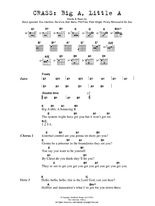 Crass Big A Little A Sheet Music Notes & Chords for Lyrics & Chords - Download or Print PDF