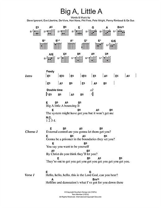 Crass Big A Little A Sheet Music Notes & Chords for Lyrics & Chords - Download or Print PDF