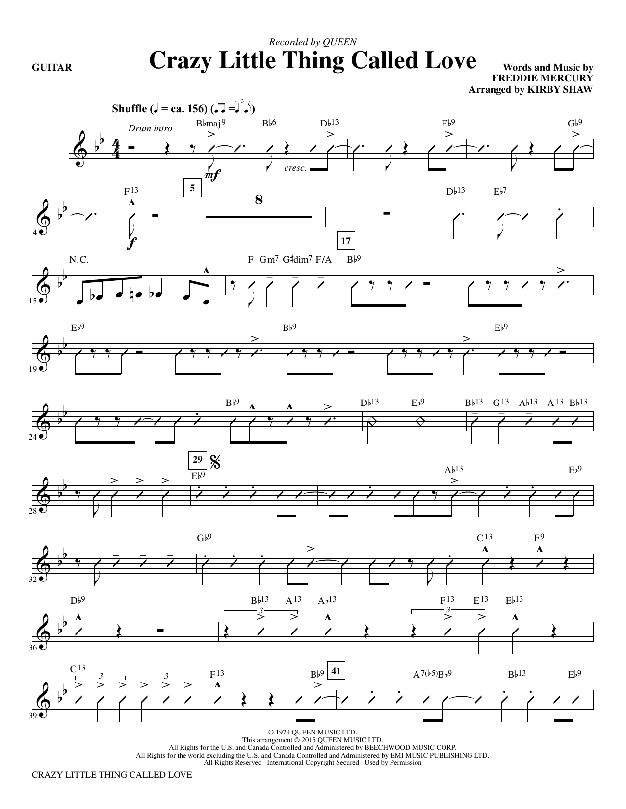 Queen Crazy Little Thing Called Love Arr Kirby Shaw Guitar Sheet Music Download Pdf Score 342485