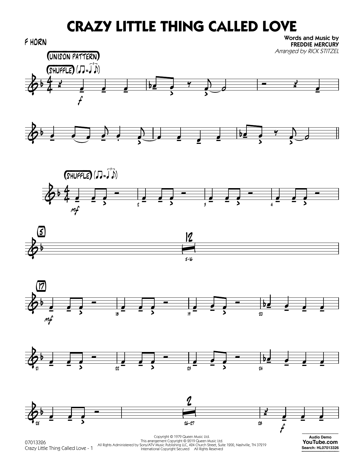 Queen Crazy Little Thing Called Love Arr Rick Stitzel F Horn Sheet Music Download Pdf Score Queen Crazy Little Thing Called Love Arr Rick Stitzel F Horn Sheet Music Download Pdf Score