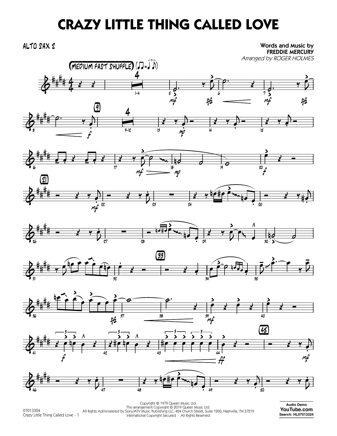 Queen Crazy Little Thing Called Love Arr Roger Holmes Alto Sax 2 Sheet Music Download Pdf Score 408942