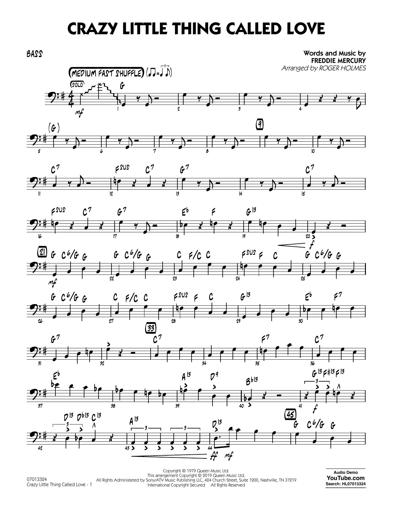 Queen Crazy Little Thing Called Love Arr Roger Holmes Bass Sheet Music Download Pdf Score 408956