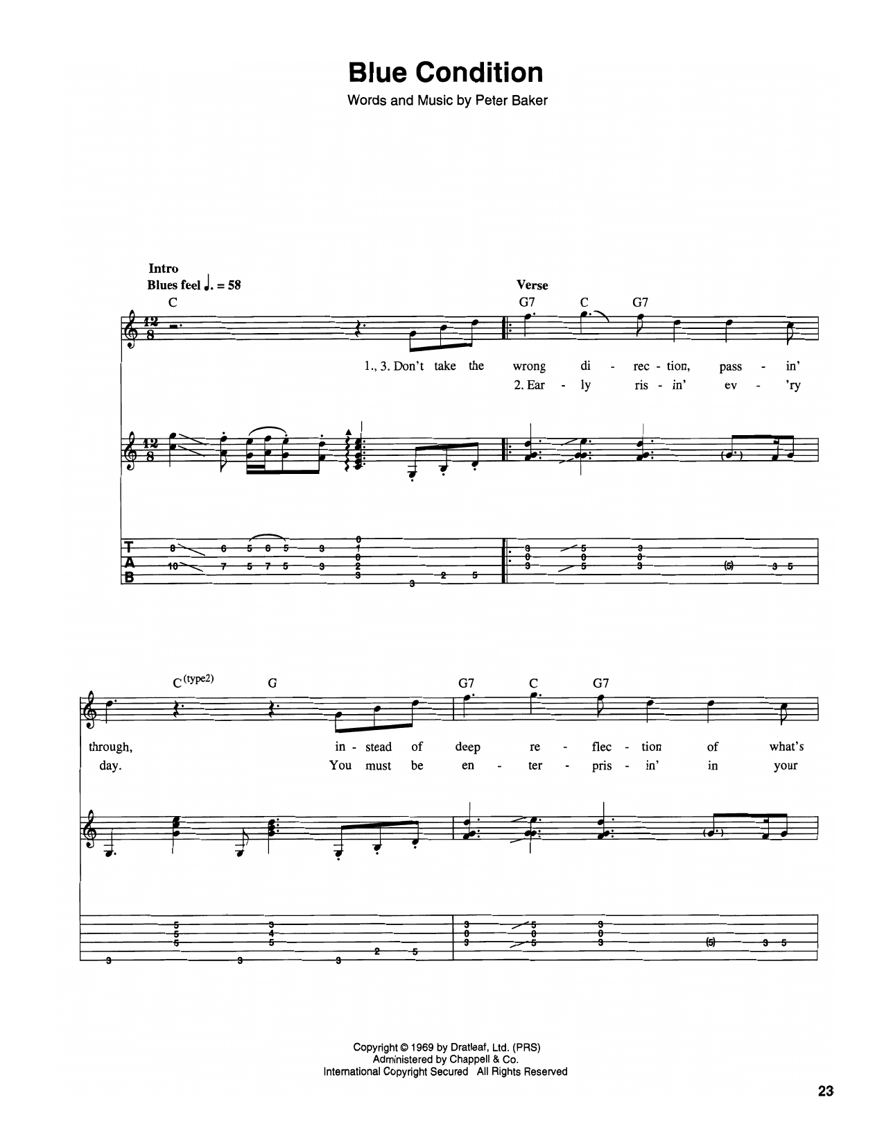 Cream Blue Condition Sheet Music Notes & Chords for Guitar Tab - Download or Print PDF