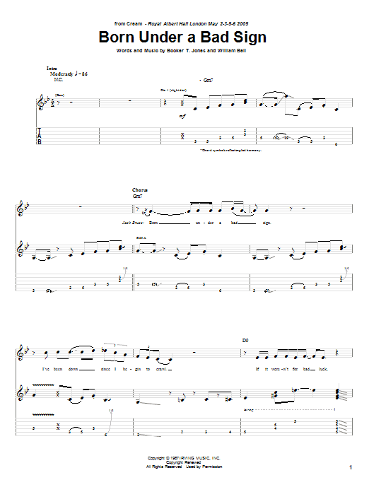 Cream Born Under A Bad Sign Sheet Music Notes & Chords for Guitar Tab - Download or Print PDF
