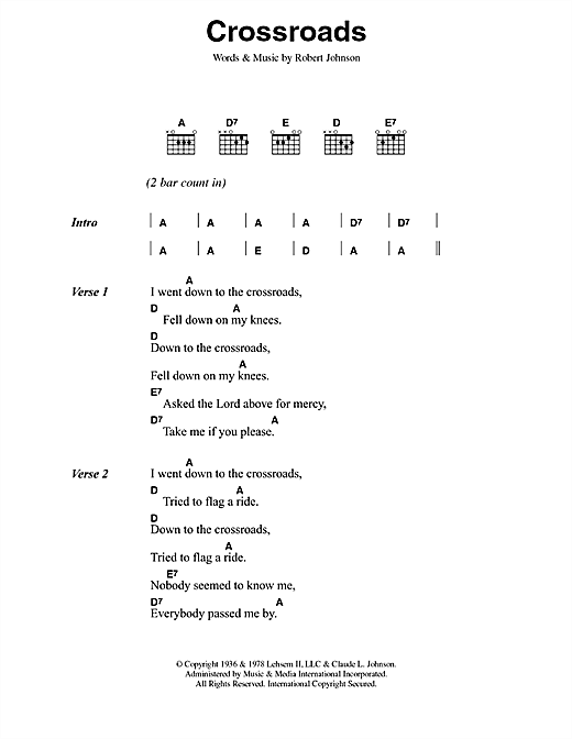 Cream Crossroads Sheet Music Notes & Chords for Lyrics & Chords - Download or Print PDF
