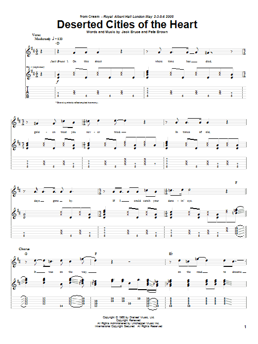 Cream Deserted Cities Of The Heart Sheet Music Notes & Chords for Guitar Tab - Download or Print PDF
