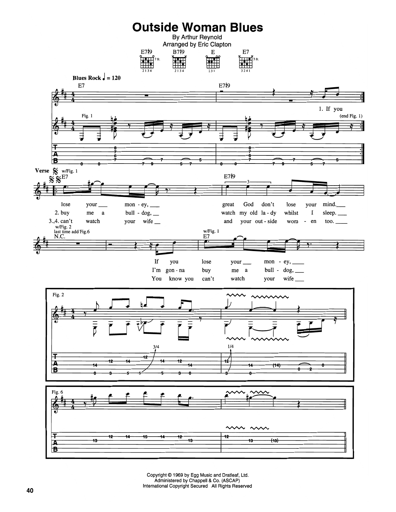 Cream Outside Woman Blues Sheet Music Notes & Chords for Guitar Tab - Download or Print PDF