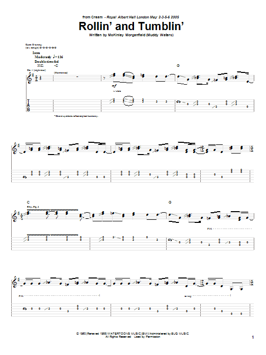 Cream Rollin' And Tumblin' Sheet Music Notes & Chords for Guitar Tab - Download or Print PDF