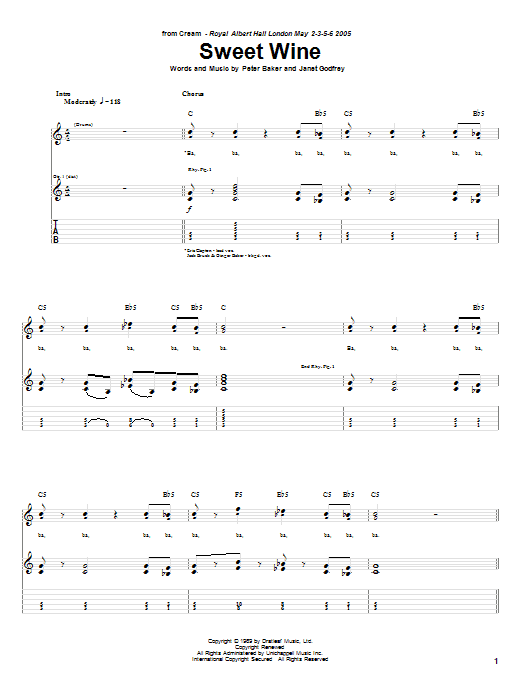 Cream Sweet Wine Sheet Music Notes & Chords for Guitar Tab - Download or Print PDF