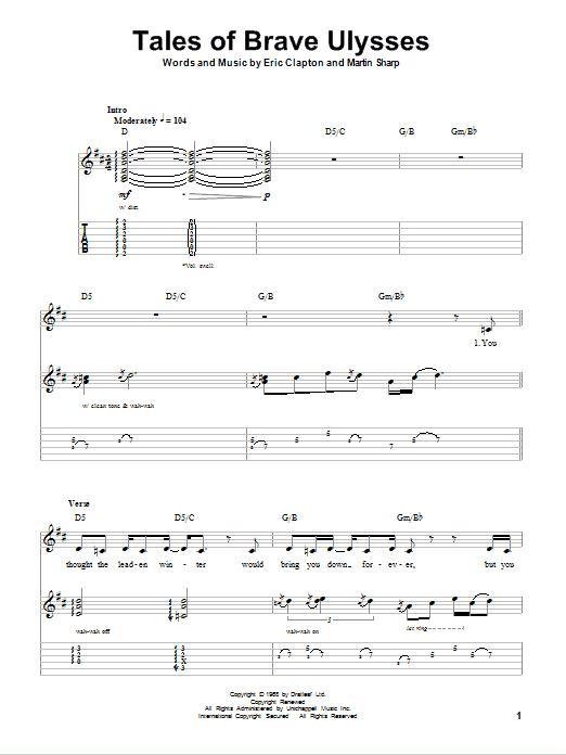 Eric Clapton Tales Of Brave Ulysses Sheet Music Notes & Chords for Bass Guitar Tab - Download or Print PDF