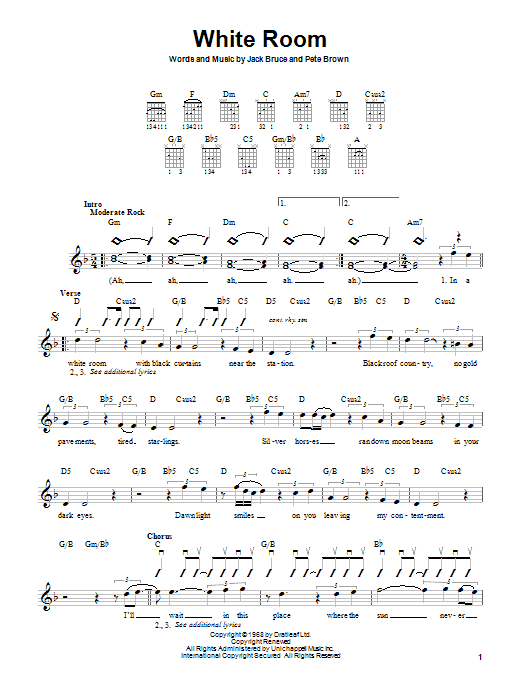Cream White Room Sheet Music Notes & Chords for Bass Voice - Download or Print PDF