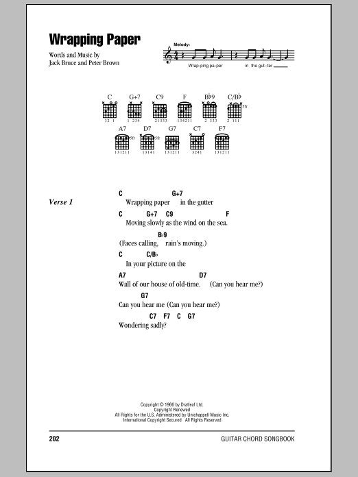 Cream Wrapping Paper Sheet Music Notes & Chords for Lyrics & Chords - Download or Print PDF