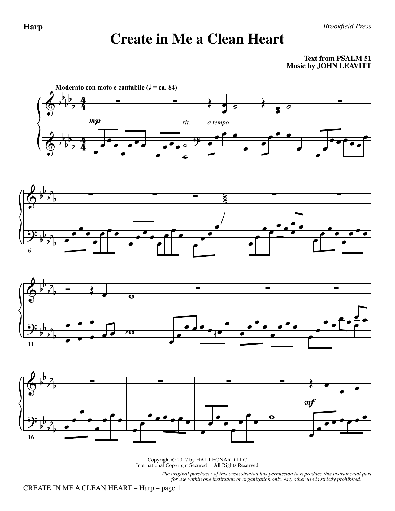 John Leavitt Create In Me A Clean Heart Harp Sheet Music Download Pdf Score 374589
