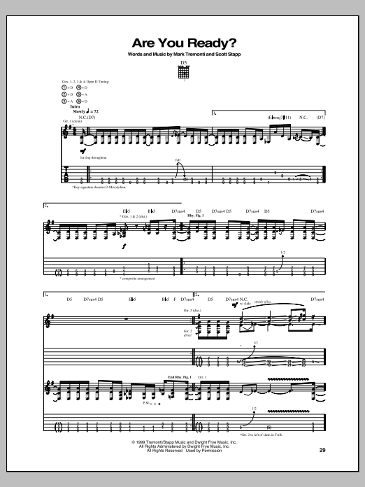 Creed Are You Ready? Sheet Music Notes & Chords for Guitar Tab - Download or Print PDF