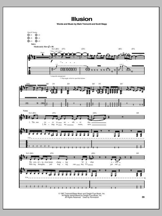 Creed Illusion Sheet Music Notes & Chords for Guitar Tab - Download or Print PDF