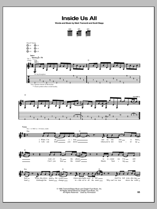 Creed Inside Us All Sheet Music Notes & Chords for Guitar Tab - Download or Print PDF