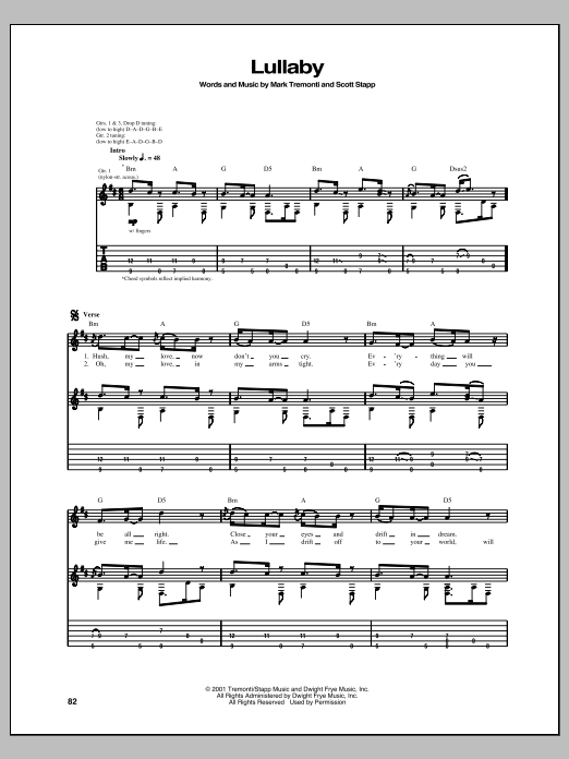 Creed Lullaby Sheet Music Notes & Chords for Guitar Tab - Download or Print PDF