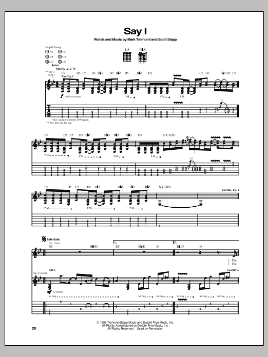Creed Say I Sheet Music Notes & Chords for Guitar Tab - Download or Print PDF