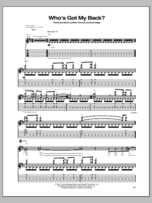 Creed Who's Got My Back? Sheet Music Notes & Chords for Guitar Tab - Download or Print PDF