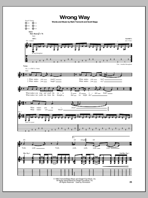 Creed Wrong Way Sheet Music Notes & Chords for Guitar Tab - Download or Print PDF