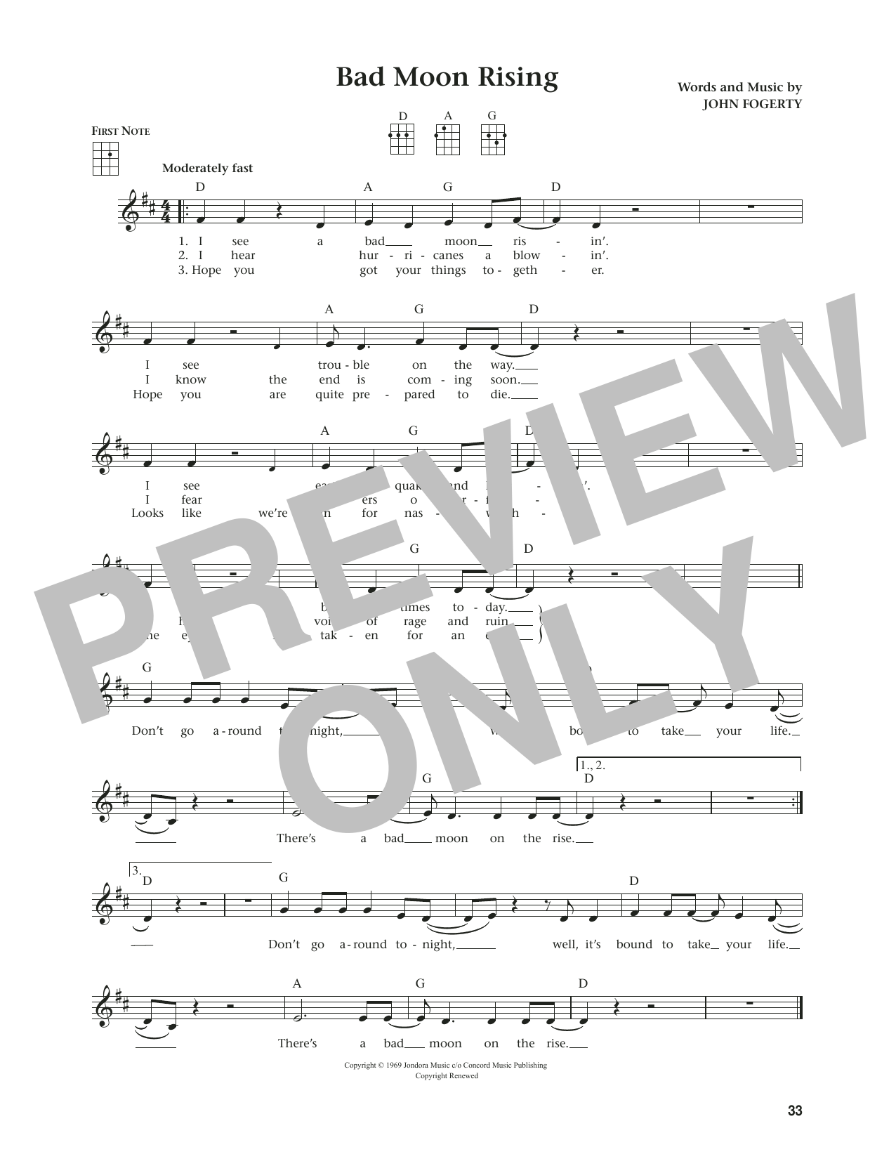 Creedence Clearwater Revival Bad Moon Rising (from The Daily Ukulele) (arr. Jim Beloff) Sheet Music Notes & Chords for Ukulele - Download or Print PDF