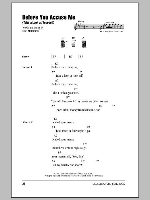 Creedence Clearwater Revival Before You Accuse Me (Take A Look At Yourself) Sheet Music Notes & Chords for Ukulele with strumming patterns - Download or Print PDF