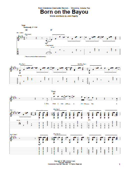 Creedence Clearwater Revival Born On The Bayou Sheet Music Notes & Chords for Guitar Tab Play-Along - Download or Print PDF