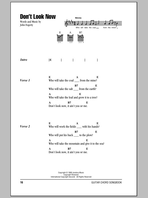 Creedence Clearwater Revival Don't Look Now Sheet Music Notes & Chords for Lyrics & Chords - Download or Print PDF