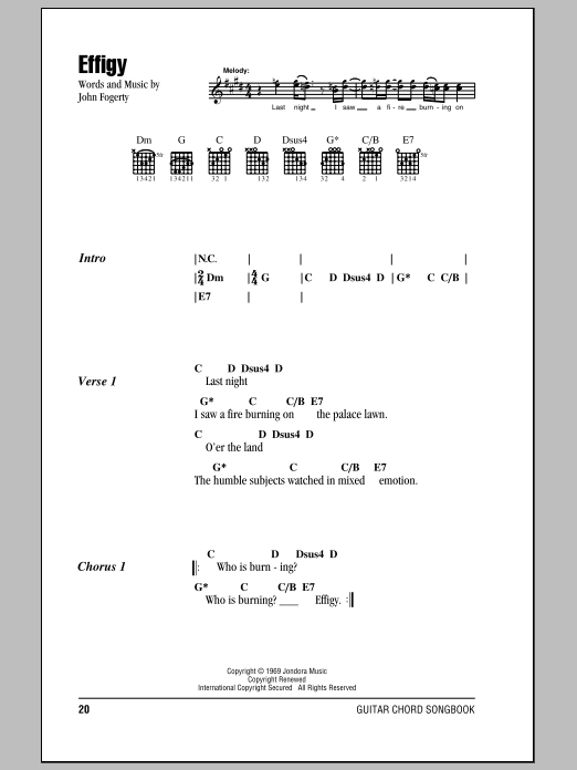 Creedence Clearwater Revival Effigy Sheet Music Notes & Chords for Lyrics & Chords - Download or Print PDF