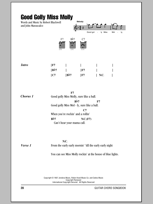 Creedence Clearwater Revival Good Golly Miss Molly Sheet Music Notes & Chords for Lyrics & Chords - Download or Print PDF