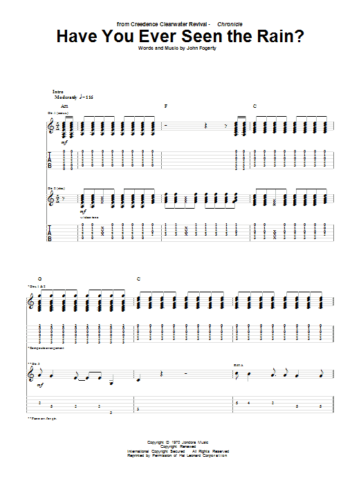 Creedence Clearwater Revival Have You Ever Seen The Rain? Sheet Music Notes & Chords for Chord Buddy - Download or Print PDF