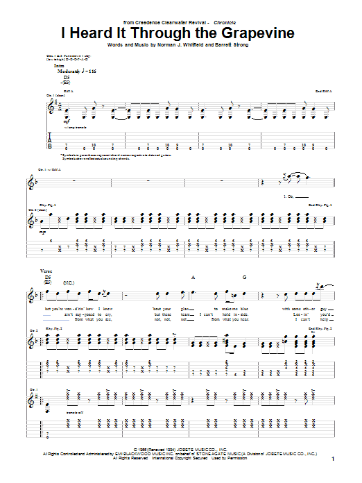 Creedence Clearwater Revival I Heard It Through The Grapevine Sheet Music Notes & Chords for Guitar Tab - Download or Print PDF