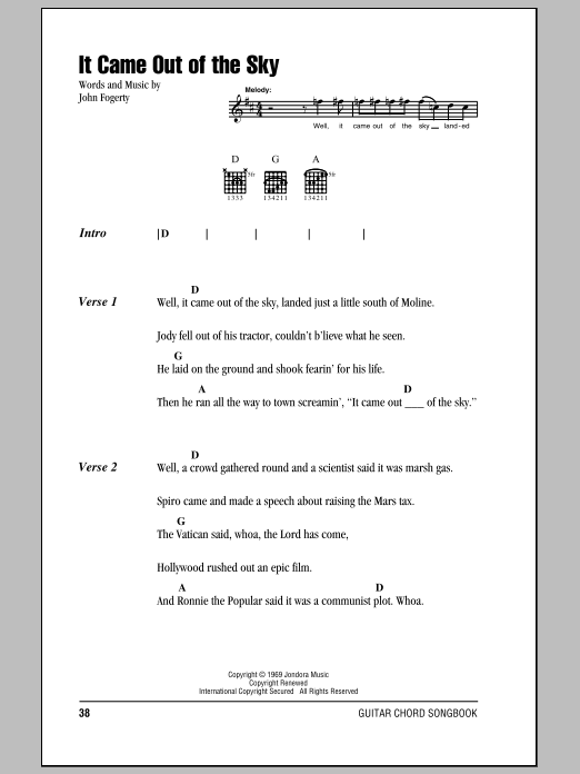 Creedence Clearwater Revival It Came Out Of The Sky Sheet Music Notes & Chords for Lyrics & Chords - Download or Print PDF