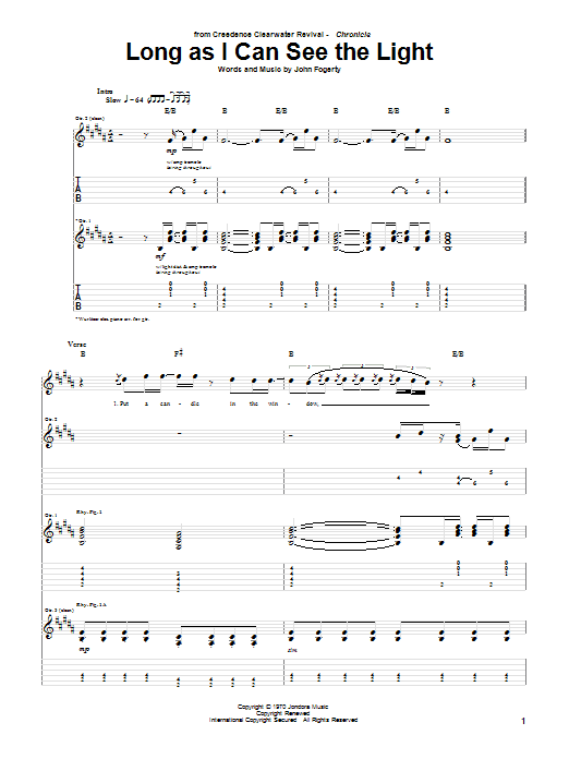 Creedence Clearwater Revival Long As I Can See The Light Sheet Music Notes & Chords for Lyrics & Chords - Download or Print PDF