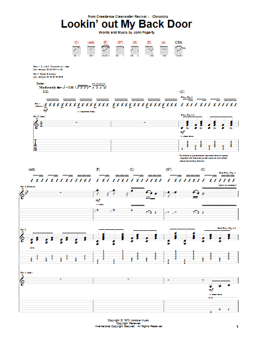 Creedence Clearwater Revival Lookin' Out My Back Door Sheet Music Notes & Chords for Easy Guitar Tab - Download or Print PDF
